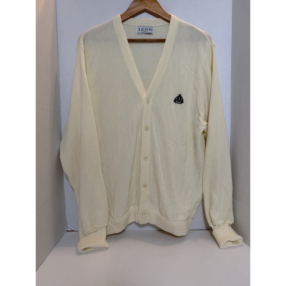 Vintage IZOD Cardigan Sweater Mens M Crest Button Up Made USA 80s Preppy 192